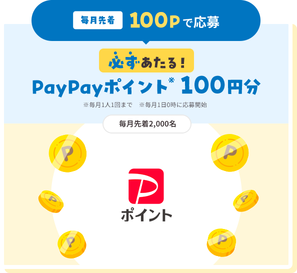 毎月先着100Pで応募 かならず当たるPayPayポイント100円分